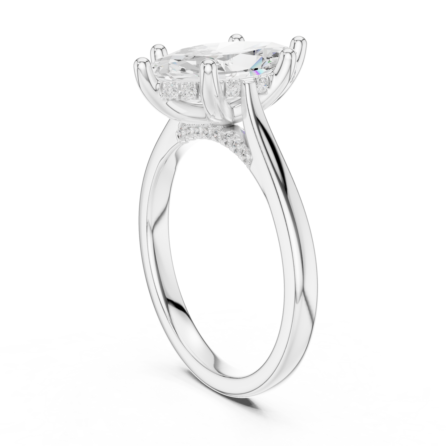 2.14ctw Marquise Cut Diamond Pave Solitaire Hidden Halo Ring | Yellow Gold