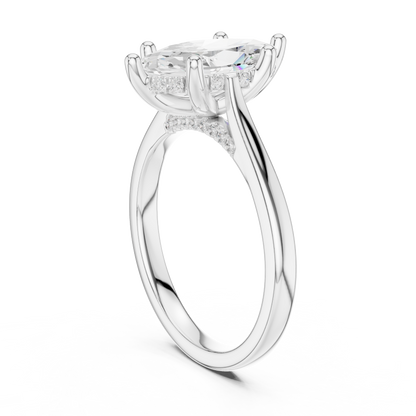 2.14ctw Marquise Cut Diamond Pave Solitaire Hidden Halo Ring | Yellow Gold