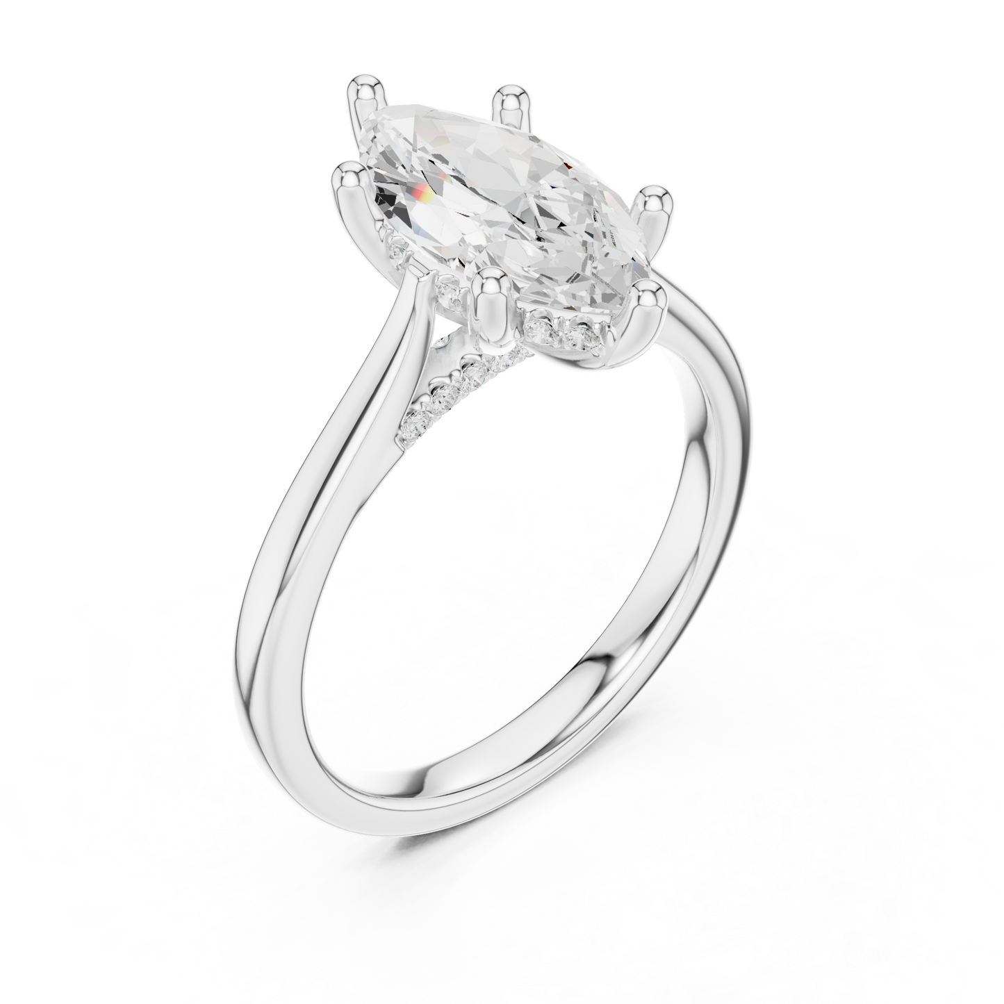 2.14ctw Marquise Cut Diamond Pave Solitaire Hidden Halo Ring | Yellow Gold