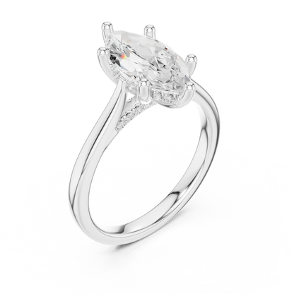 2.14ctw Marquise Cut Diamond Pave Solitaire Hidden Halo Ring | Yellow Gold