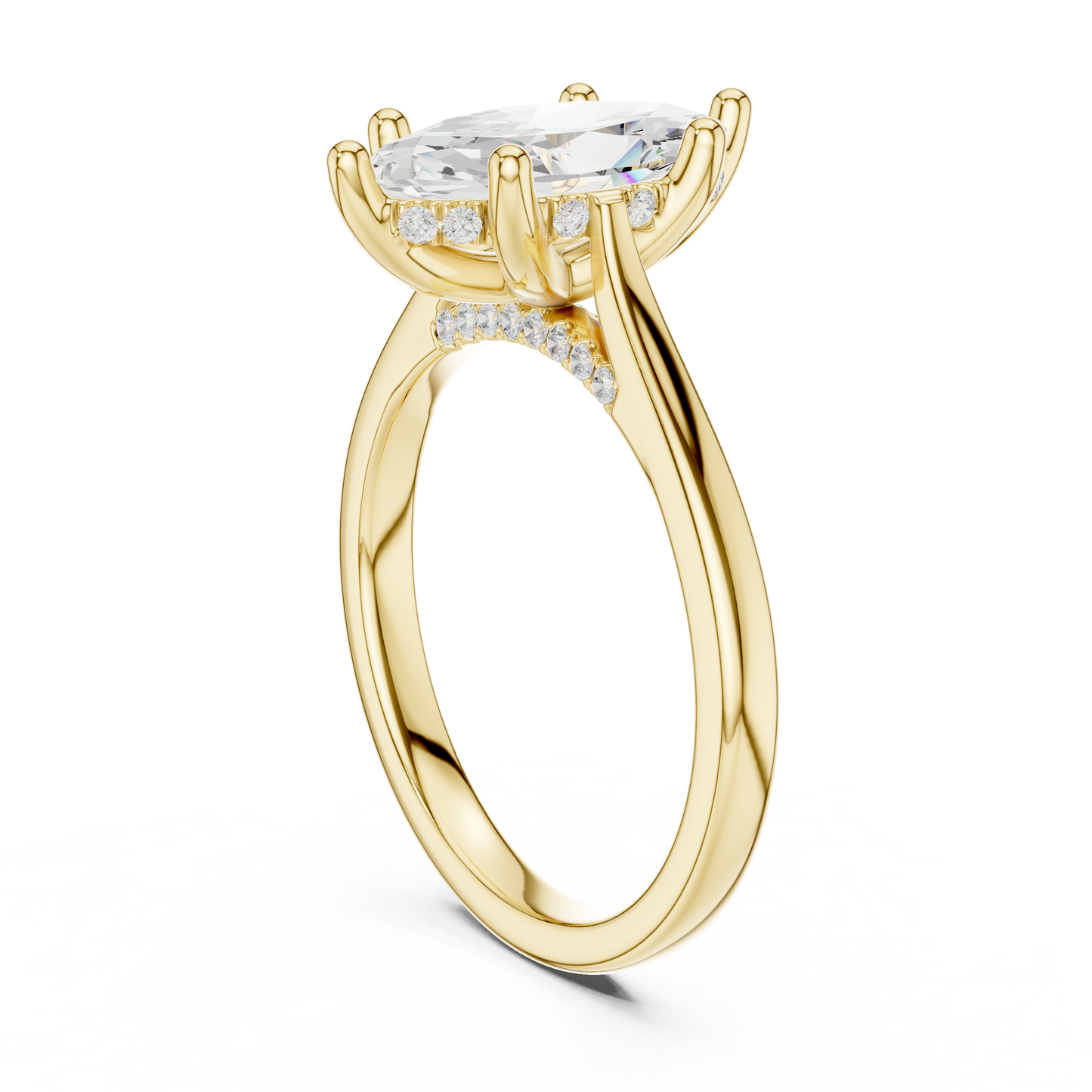 2.14ctw Marquise Cut Diamond Pave Solitaire Hidden Halo Ring | Yellow Gold