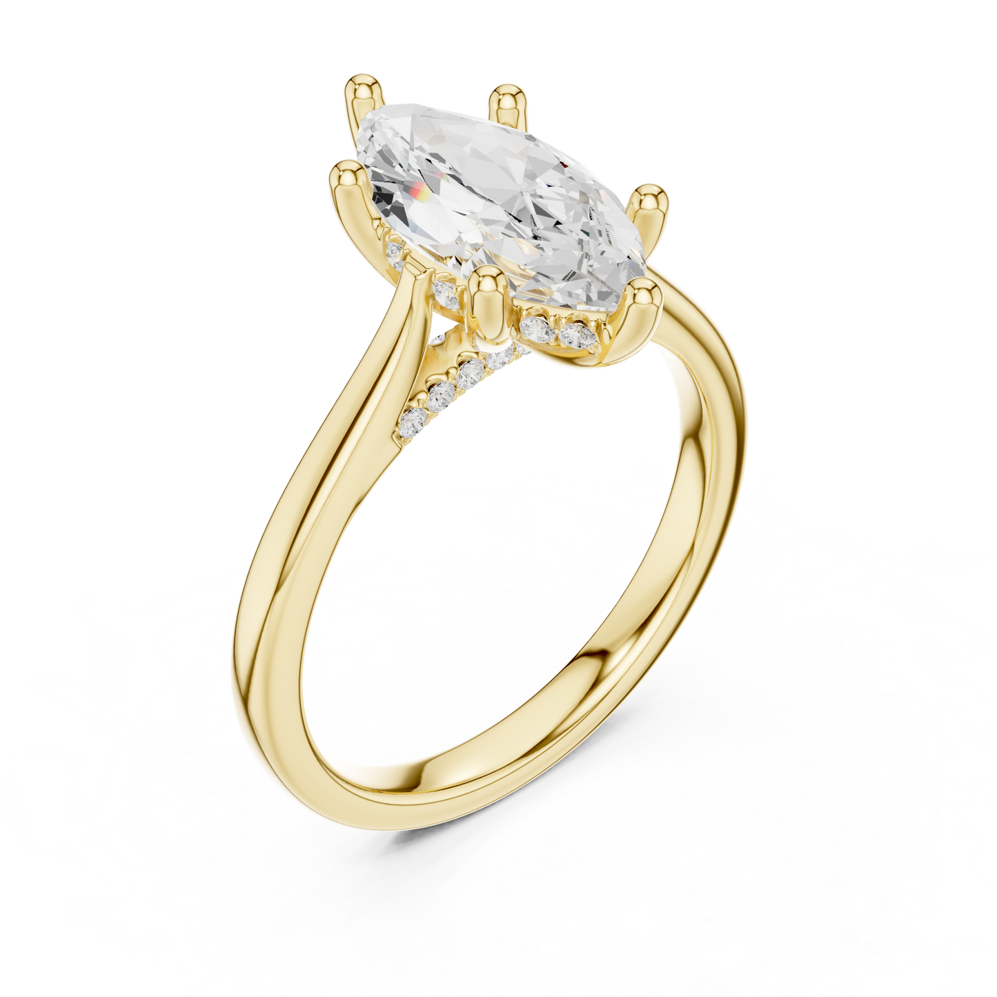 2.14ctw Marquise Cut Diamond Pave Solitaire Hidden Halo Ring | Yellow Gold
