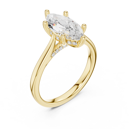 2.14ctw Marquise Cut Diamond Pave Solitaire Hidden Halo Ring | Yellow Gold