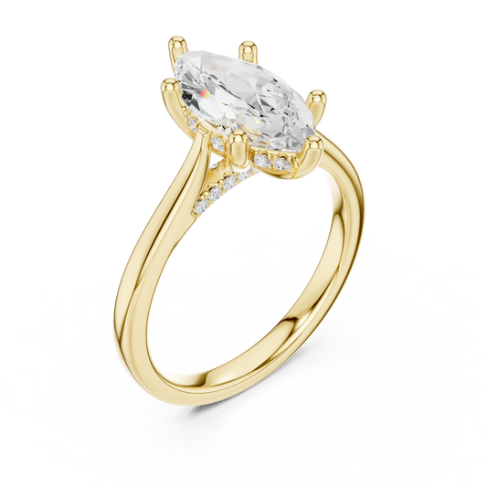 2.14ctw Marquise Cut Diamond Pave Solitaire Hidden Halo Ring | Yellow Gold