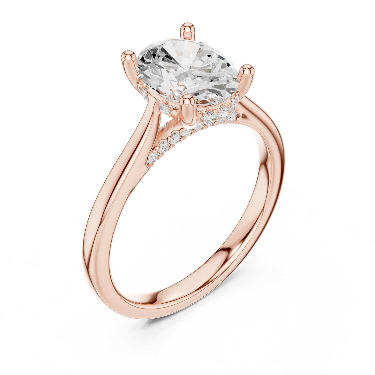 2.13ctw Oval Cut Diamond Pave Solitaire Hidden Halo Ring | Yellow Gold