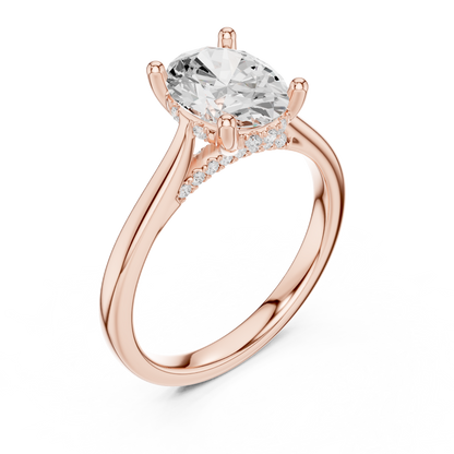2.13ctw Oval Cut Diamond Pave Solitaire Hidden Halo Ring | Yellow Gold