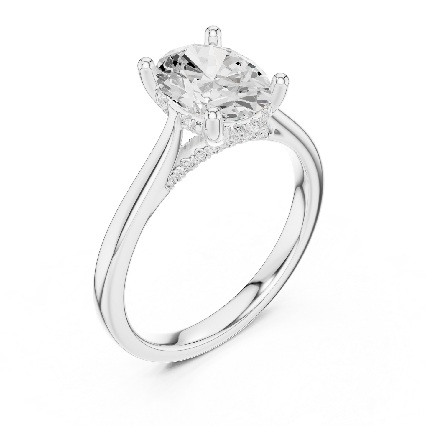 2.13ctw Oval Cut Diamond Pave Solitaire Hidden Halo Ring | Yellow Gold