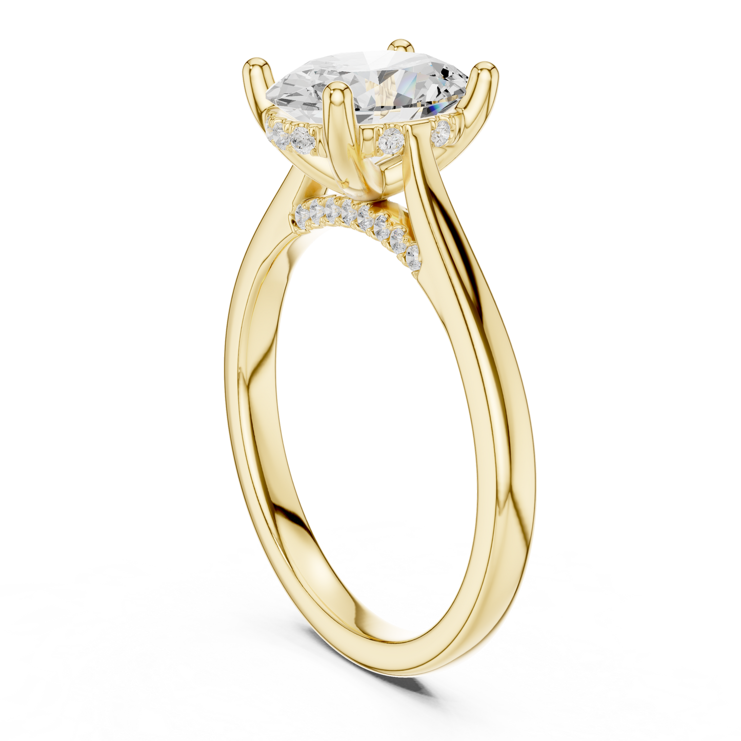 2.13ctw Oval Cut Diamond Pave Solitaire Hidden Halo Ring | Yellow Gold