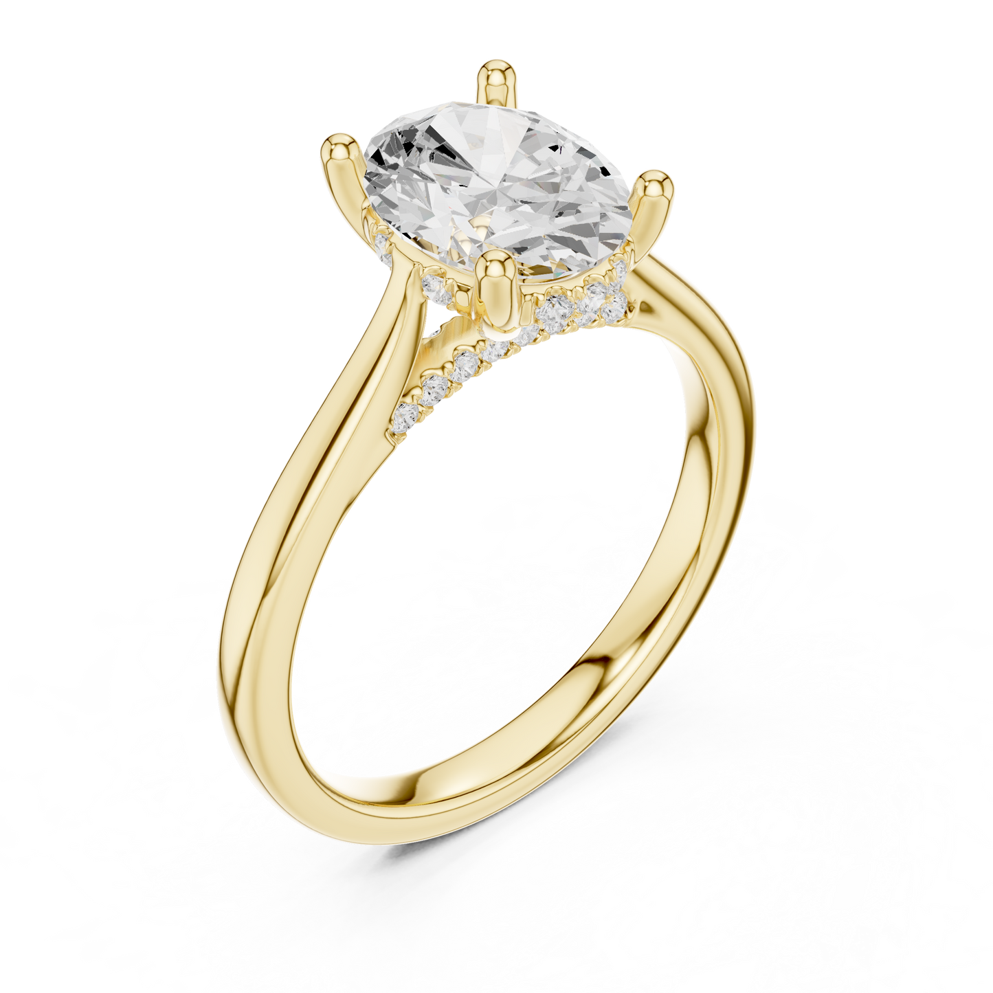 2.13ctw Oval Cut Diamond Pave Solitaire Hidden Halo Ring | Yellow Gold