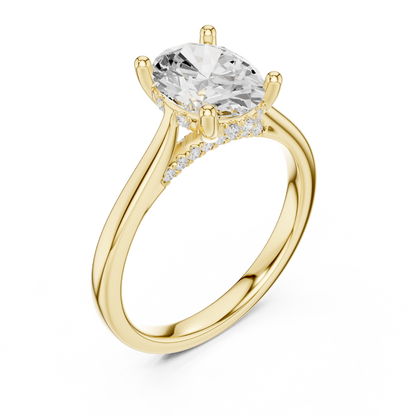 2.13ctw Oval Cut Diamond Pave Solitaire Hidden Halo Ring | Yellow Gold