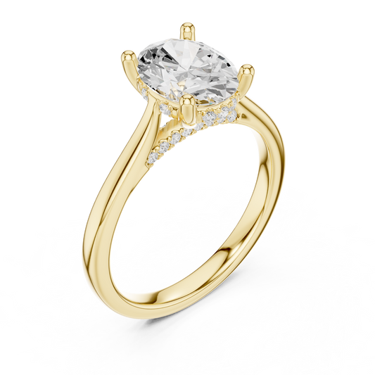 2.13ctw Oval Cut Diamond Pave Solitaire Hidden Halo Ring | Yellow Gold