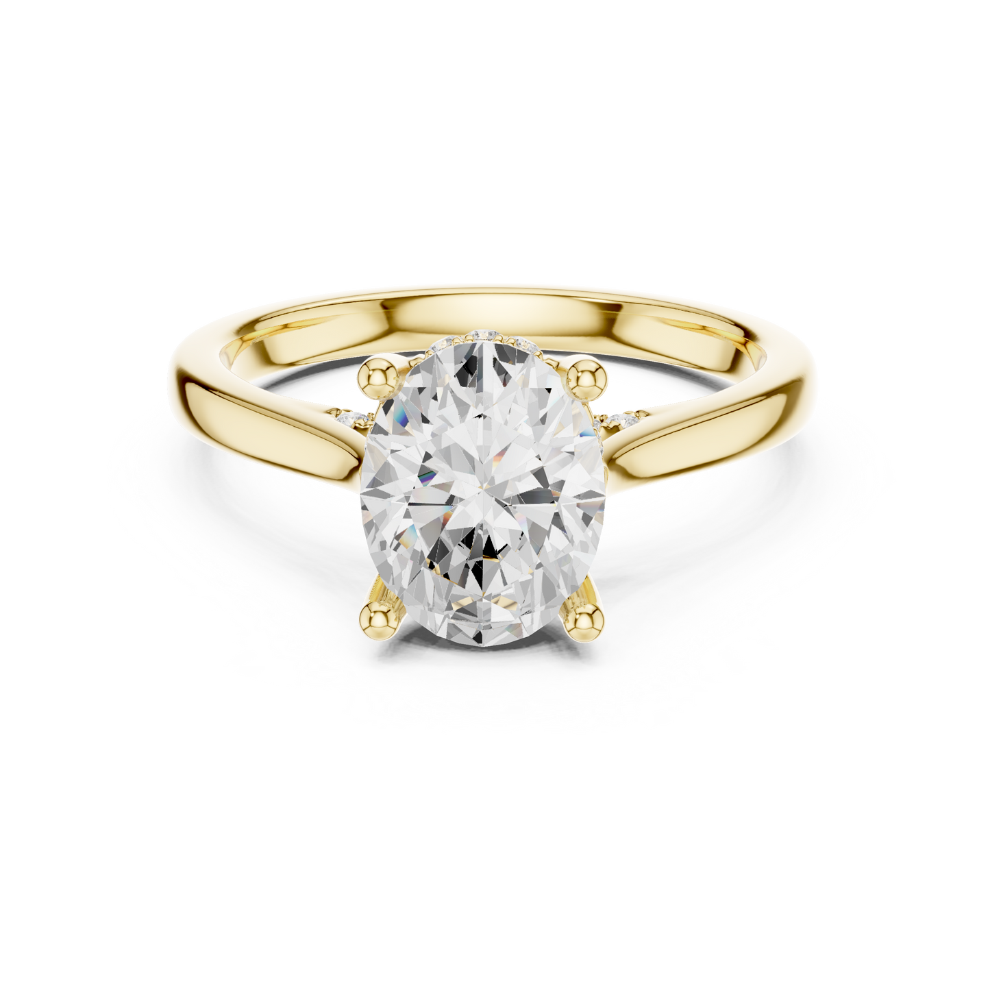 2.13ctw Oval Cut Diamond Pave Solitaire Hidden Halo Ring | Yellow Gold