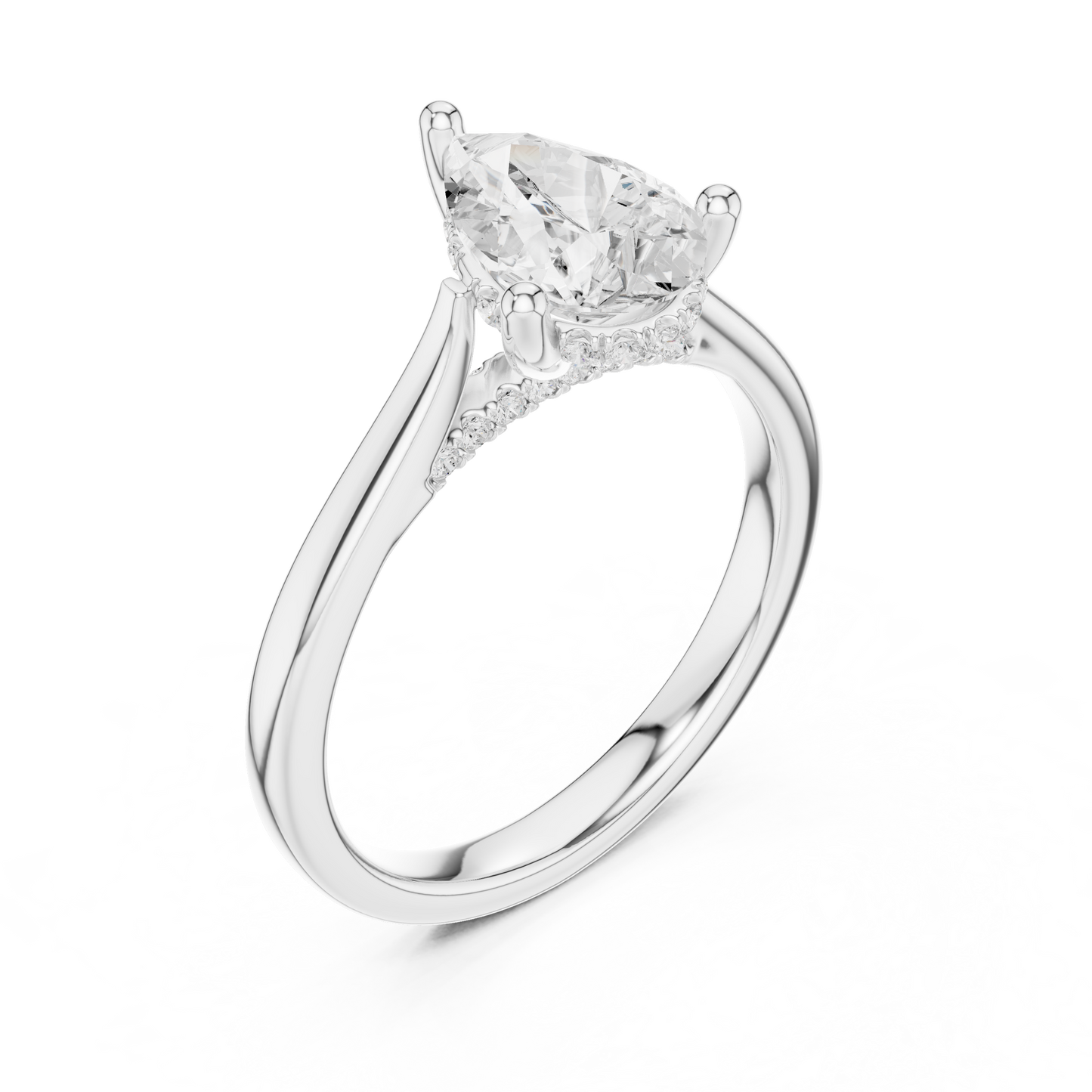 2.14ctw Pear Cut Diamond Pave Solitaire Hidden Halo Ring | Yellow Gold