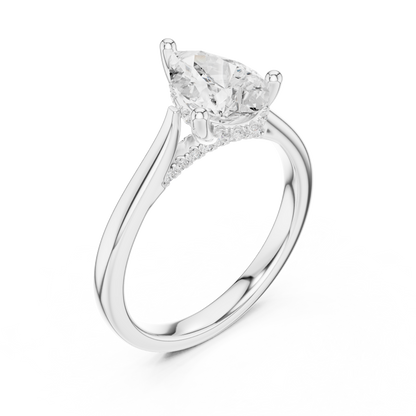 2.14ctw Pear Cut Diamond Pave Solitaire Hidden Halo Ring | Yellow Gold