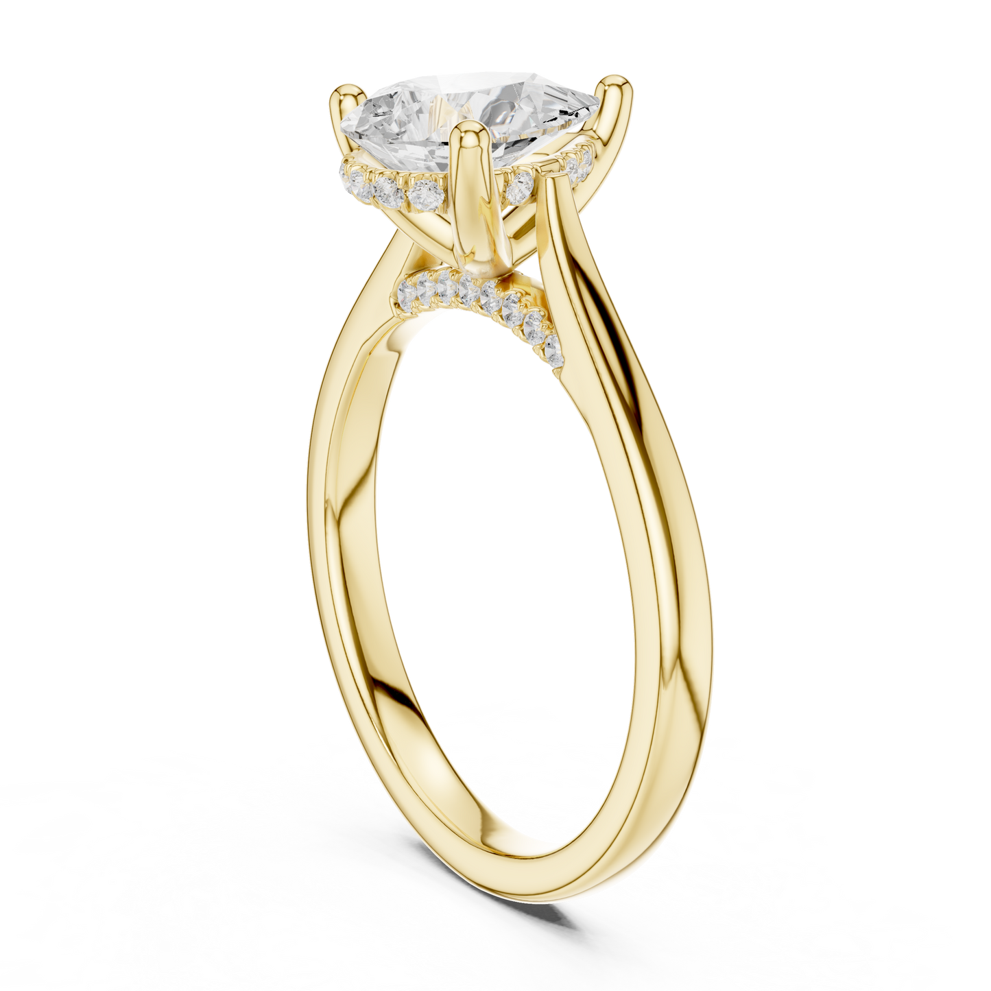 2.14ctw Pear Cut Diamond Pave Solitaire Hidden Halo Ring | Yellow Gold