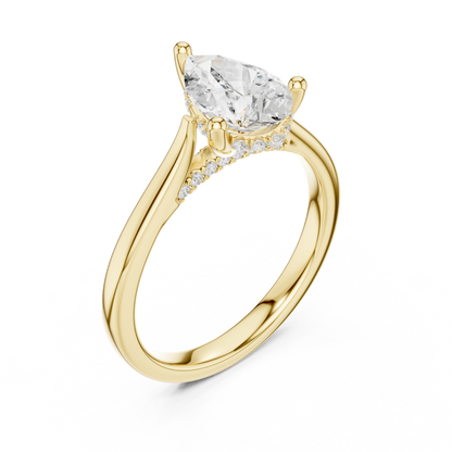 2.14ctw Pear Cut Diamond Pave Solitaire Hidden Halo Ring | Yellow Gold
