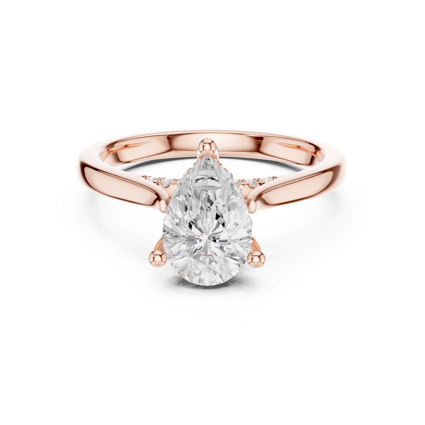 2.14ctw Pear Cut Diamond Pave Solitaire Hidden Halo Ring | Yellow Gold