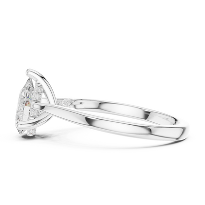 2.14ctw Pear Cut Diamond Pave Solitaire Hidden Halo Ring | Yellow Gold