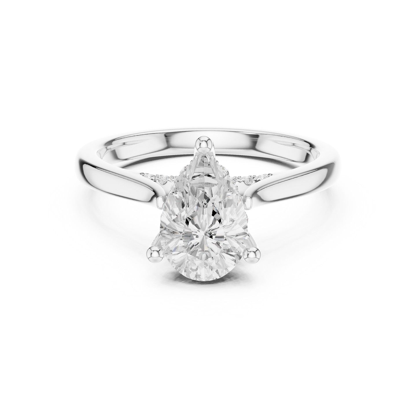2.14ctw Pear Cut Diamond Pave Solitaire Hidden Halo Ring | Yellow Gold
