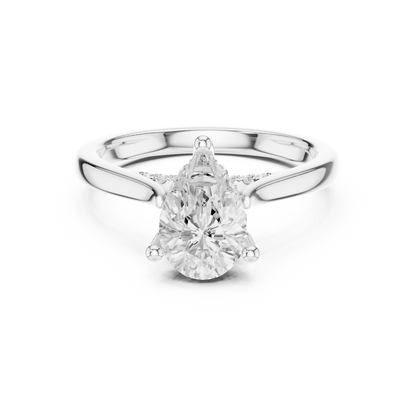 2.14ctw Pear Cut Diamond Pave Solitaire Hidden Halo Ring | Yellow Gold