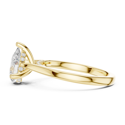 2.14ctw Pear Cut Diamond Pave Solitaire Hidden Halo Ring | Yellow Gold