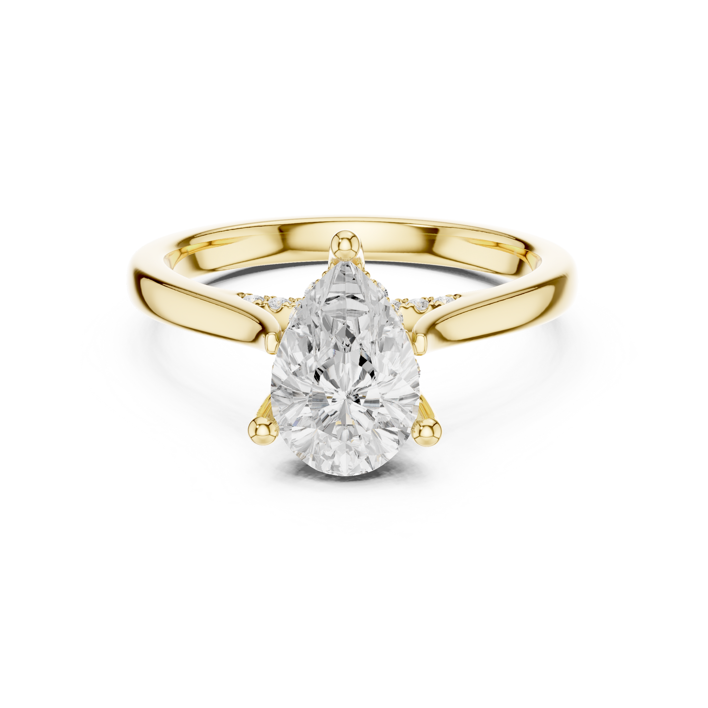 2.14ctw Pear Cut Diamond Pave Solitaire Hidden Halo Ring | Yellow Gold