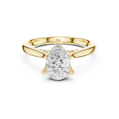 2.14ctw Pear Cut Diamond Pave Solitaire Hidden Halo Ring | Yellow Gold