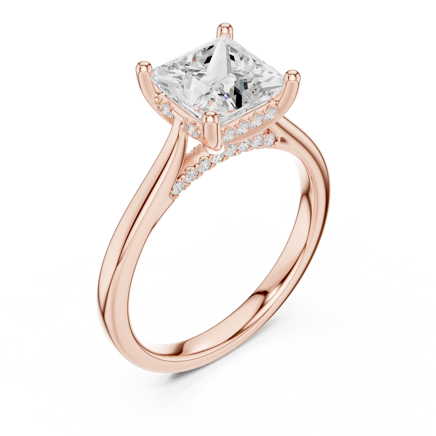 2.14ctw Princess Cut Diamond Pave Solitaire Hidden Halo Ring | Yellow Gold