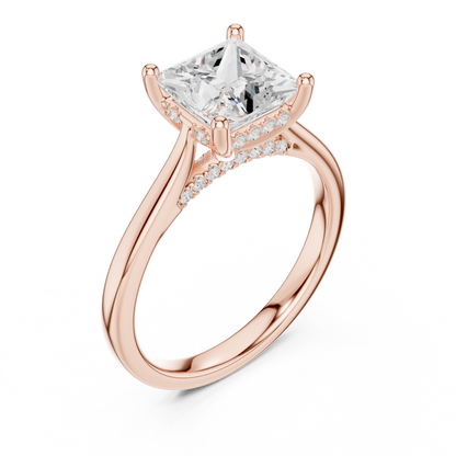 2.14ctw Princess Cut Diamond Pave Solitaire Hidden Halo Ring | Yellow Gold