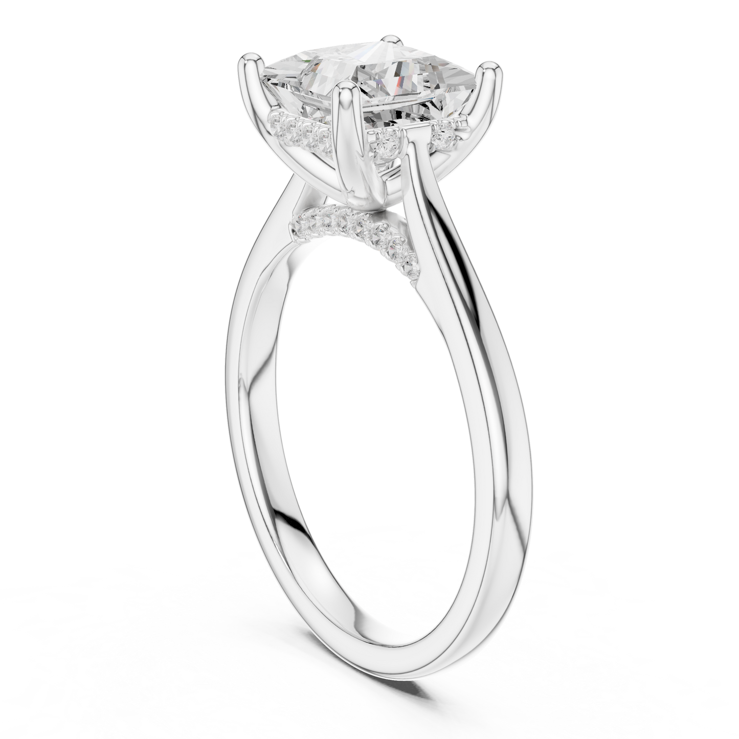 2.14ctw Princess Cut Diamond Pave Solitaire Hidden Halo Ring | Yellow Gold