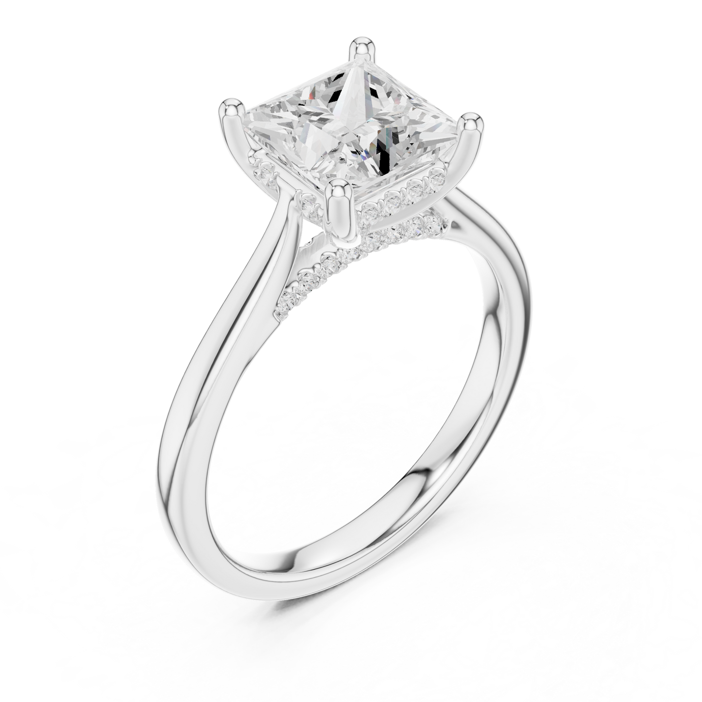 2.14ctw Princess Cut Diamond Pave Solitaire Hidden Halo Ring | Yellow Gold