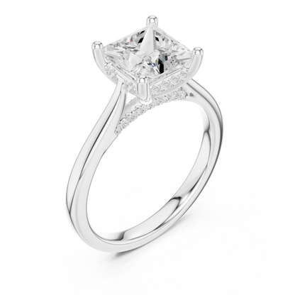 2.14ctw Princess Cut Diamond Pave Solitaire Hidden Halo Ring | Yellow Gold