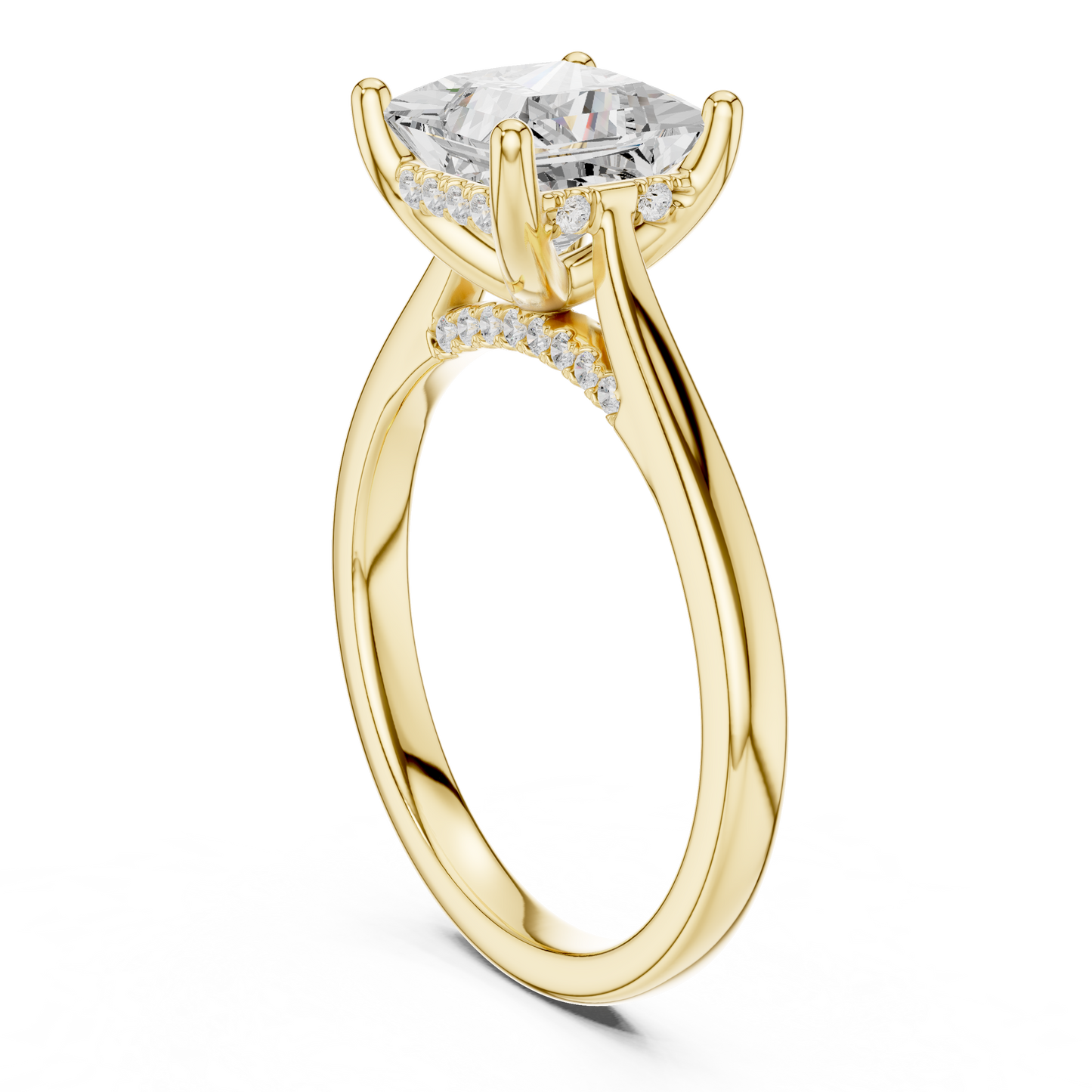 2.14ctw Princess Cut Diamond Pave Solitaire Hidden Halo Ring | Yellow Gold