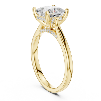 2.14ctw Princess Cut Diamond Pave Solitaire Hidden Halo Ring | Yellow Gold