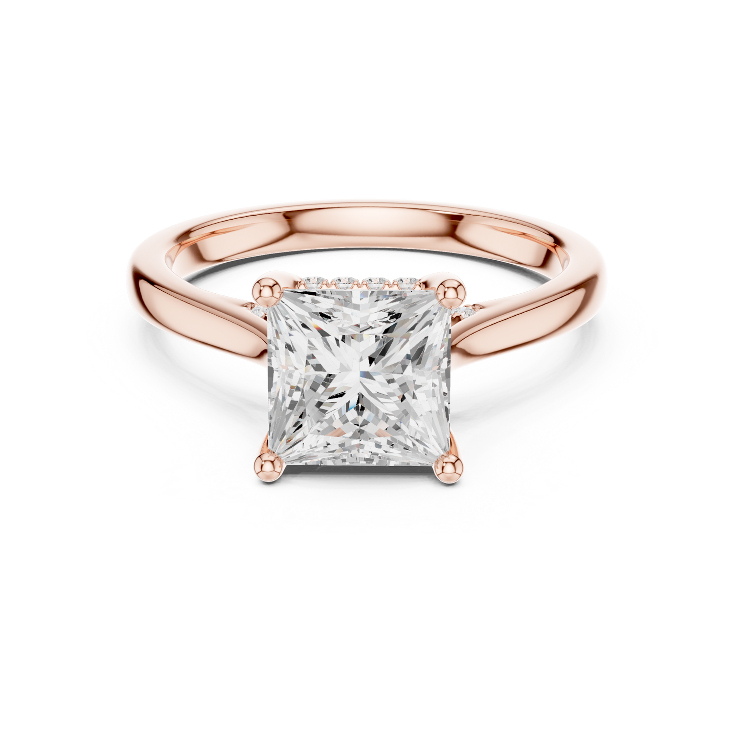 2.14ctw Princess Cut Diamond Pave Solitaire Hidden Halo Ring | Yellow Gold