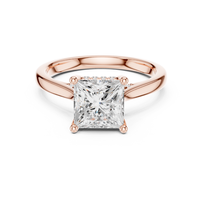 2.14ctw Princess Cut Diamond Pave Solitaire Hidden Halo Ring | Yellow Gold