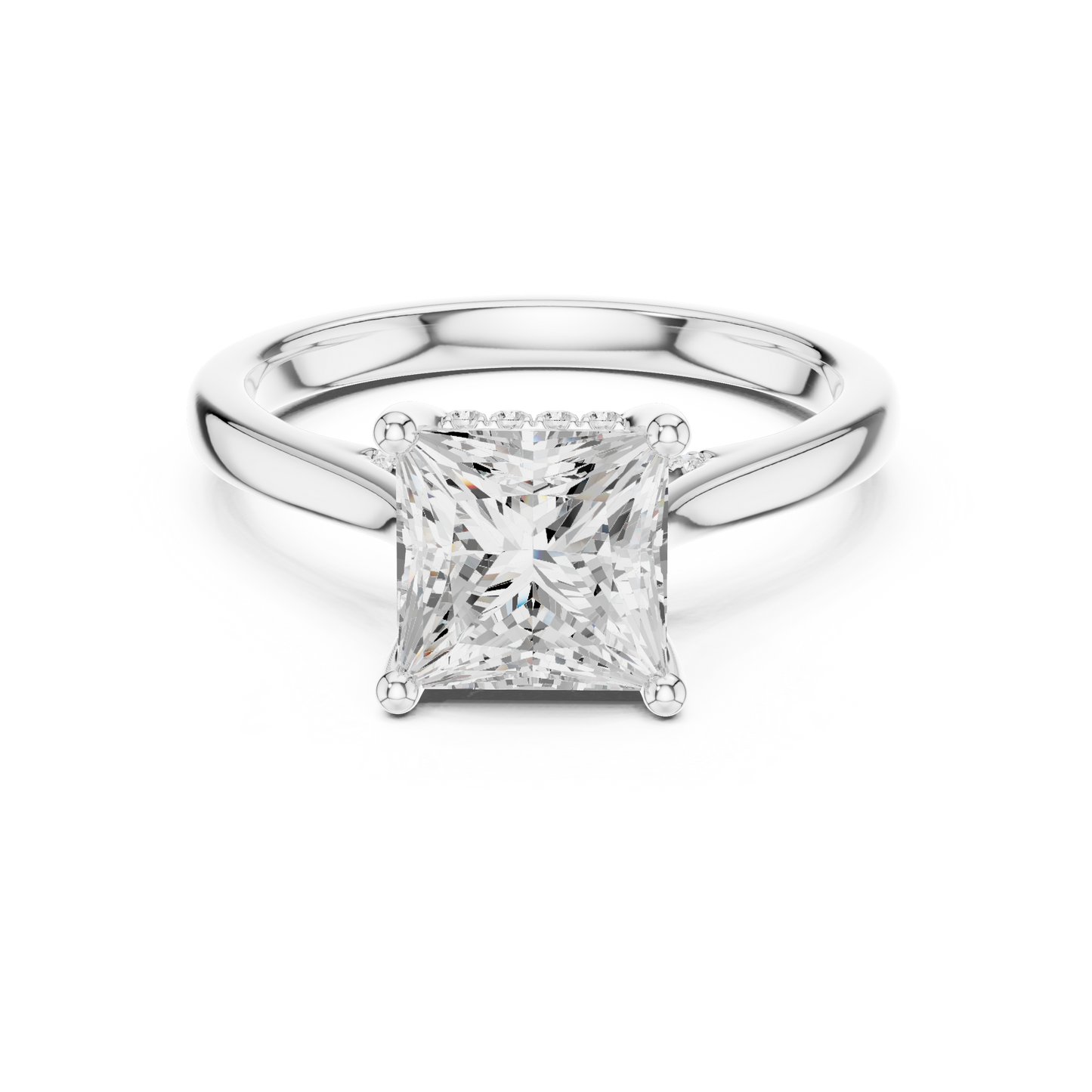 2.14ctw Princess Cut Diamond Pave Solitaire Hidden Halo Ring | Yellow Gold