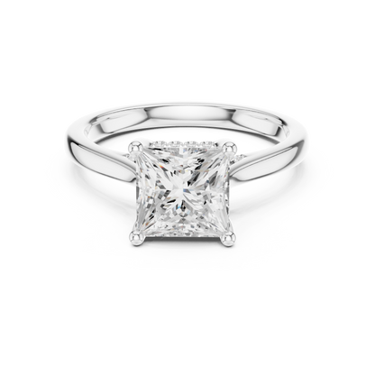 2.14ctw Princess Cut Diamond Pave Solitaire Hidden Halo Ring | Yellow Gold