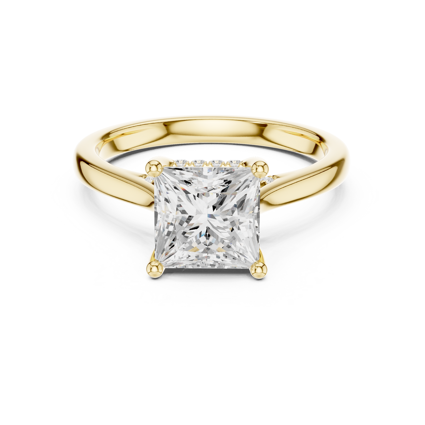 2.14ctw Princess Cut Diamond Pave Solitaire Hidden Halo Ring | Yellow Gold