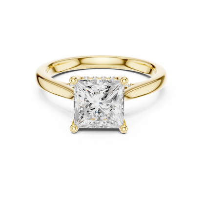 2.14ctw Princess Cut Diamond Pave Solitaire Hidden Halo Ring | Yellow Gold