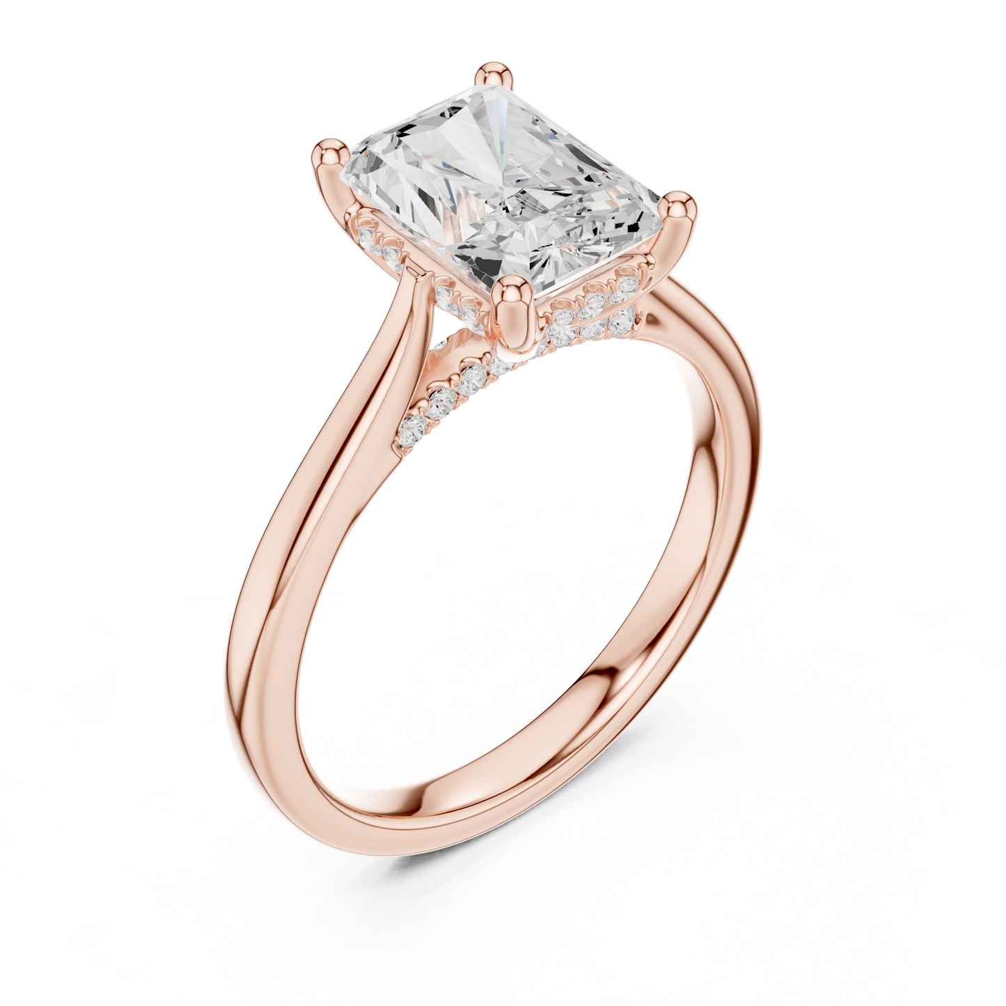 2.15ctw Radiant Cut Diamond Pave Solitaire Hidden Halo Ring | Yellow Gold