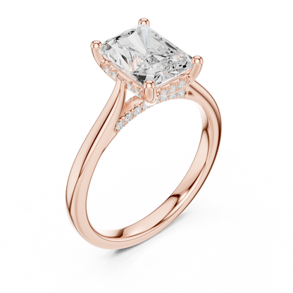 2.15ctw Radiant Cut Diamond Pave Solitaire Hidden Halo Ring | Yellow Gold