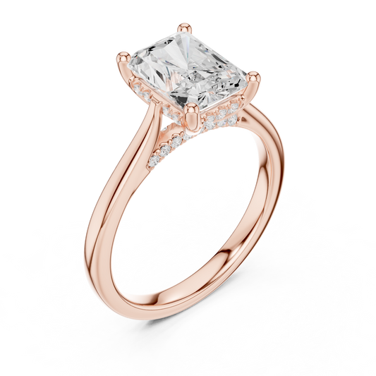 2.15ctw Radiant Cut Diamond Pave Solitaire Hidden Halo Ring | Yellow Gold