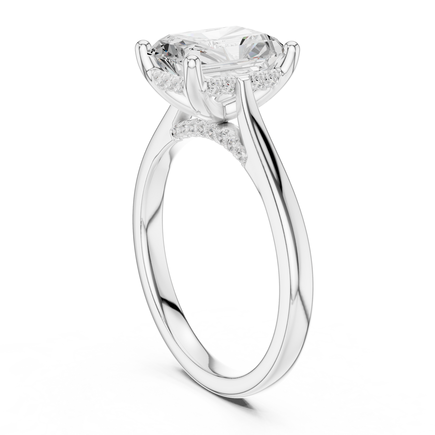 2.15ctw Radiant Cut Diamond Pave Solitaire Hidden Halo Ring | Yellow Gold