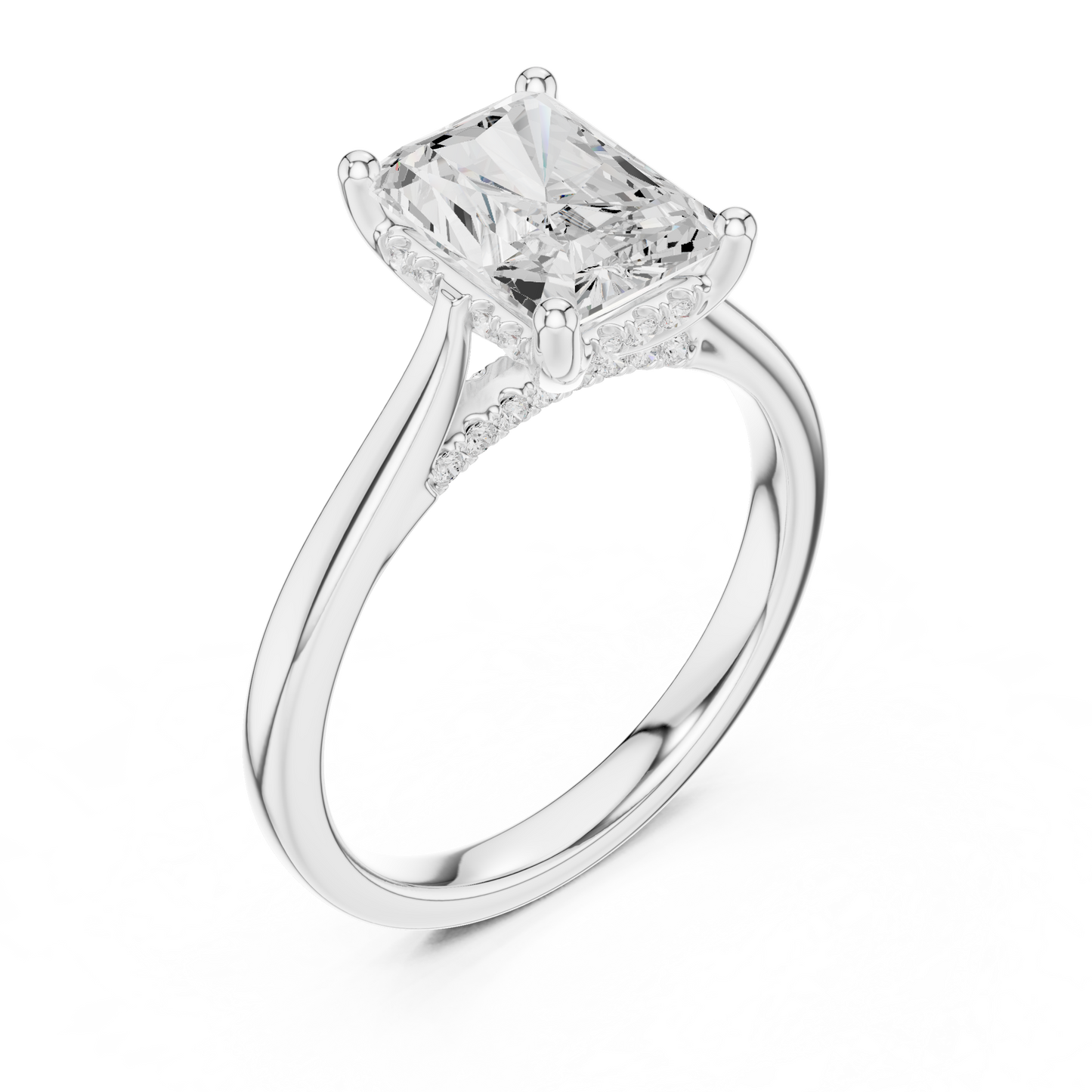 2.15ctw Radiant Cut Diamond Pave Solitaire Hidden Halo Ring | Yellow Gold
