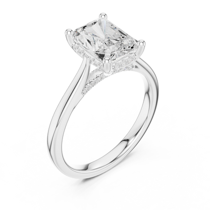 2.15ctw Radiant Cut Diamond Pave Solitaire Hidden Halo Ring | Yellow Gold