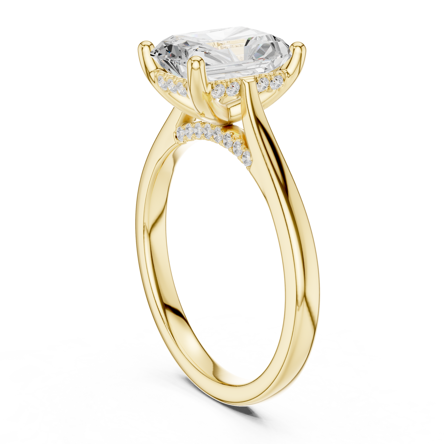 2.15ctw Radiant Cut Diamond Pave Solitaire Hidden Halo Ring | Yellow Gold