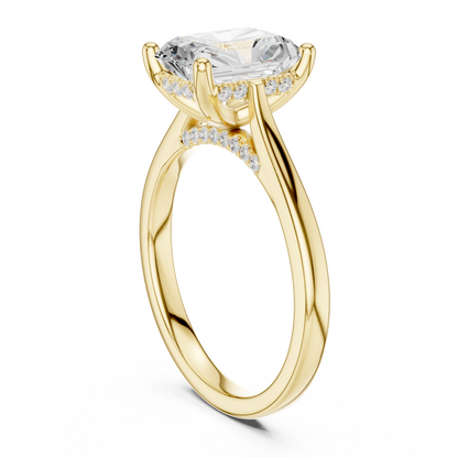 2.15ctw Radiant Cut Diamond Pave Solitaire Hidden Halo Ring | Yellow Gold