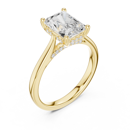 2.15ctw Radiant Cut Diamond Pave Solitaire Hidden Halo Ring | Yellow Gold
