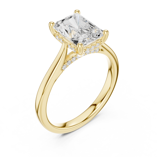 2.15ctw Radiant Cut Diamond Pave Solitaire Hidden Halo Ring | Yellow Gold